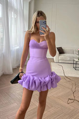 Draped Ruffle Mini Bustier Dress