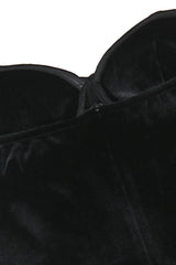 Black Velvet Rhinestone Strapless Boned Corset High Slit Sexy Maxi Party Dress