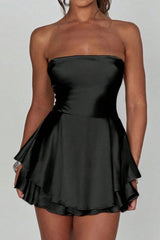 Solid Backless Lace Up Tube Fit Mini Dress