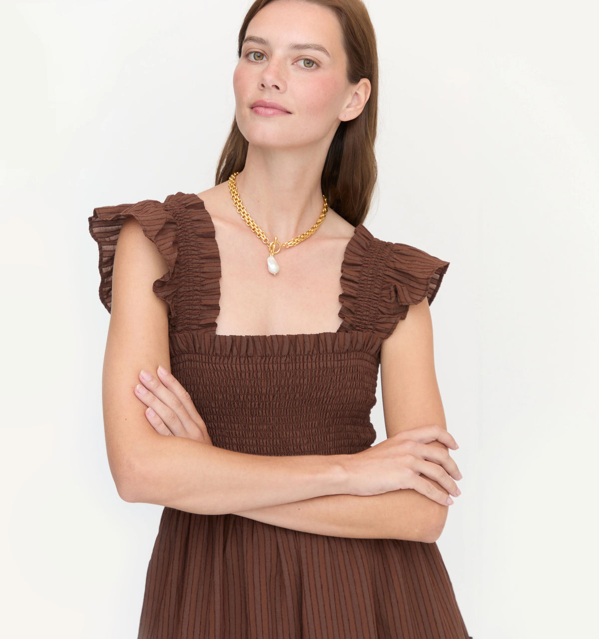 Couturebud The Ellie Nap Dress - Chocolate Tonal Seersucker