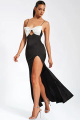 Eleanor Black & White Bow Satin Gown