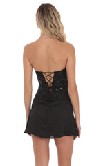 Black Sequin Draped Waist Dress