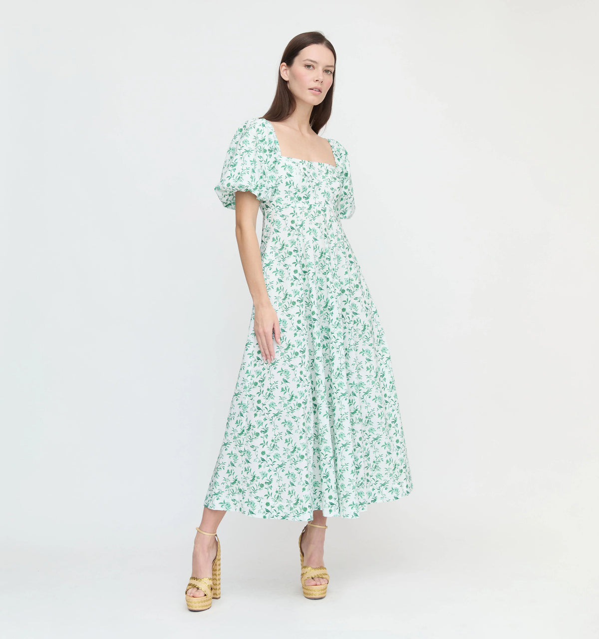 CouturebudThe Hill House x La Coqueta Matilda Dress - Green Bird Floral