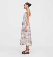 Couturebud The Fleur Midi Dress - Green Floral Block Stripe