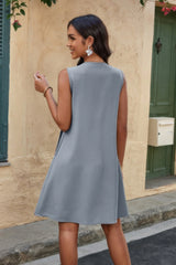 Round Neck Knot Cut Out Pleated Loose Fit Dress