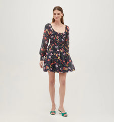 Couturebud The Norah Nap Dress - Navy Peony Bouquet Georgette