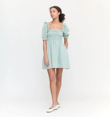 Couturebud The Scarlett Mini Nap Dress - Sage Green Tonal Seersucker