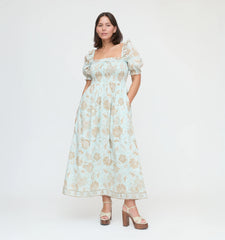 CouturebudThe Scarlett Nap Dress - Aqua Calico Trellis