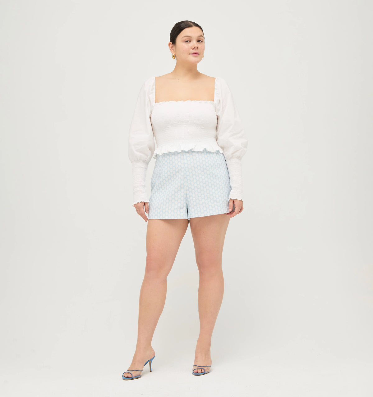Couturebud The Lisette Short - Powder Blue Baroque Shell Linen
