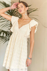 ADORA Tie Back V-Neck Ruffle Sleeve Dress