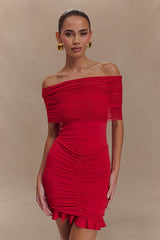 Slinky Off Shoulder Mesh Mini Dress