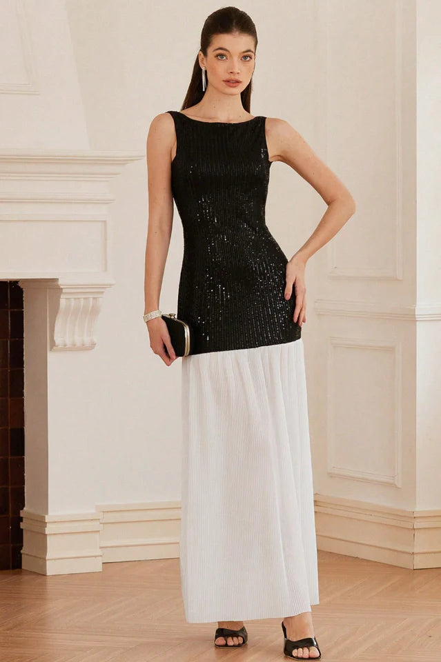 Gabrielle Patchwork Backless Maxi Dress