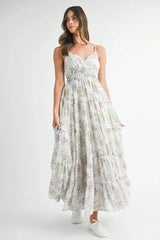 MABLE Floral Print Tiered Cami Maxi Dress