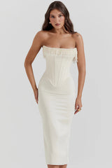 Nalita Vintage Cream Beaded Strapless Dress