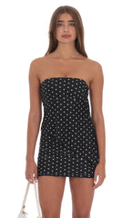 Polka Dot Mesh Strapless Two Piece Set in Black