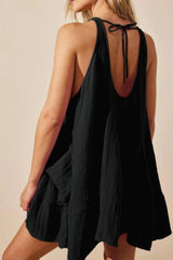 Solid A Line Pockets Low Back Knot Midi Dress