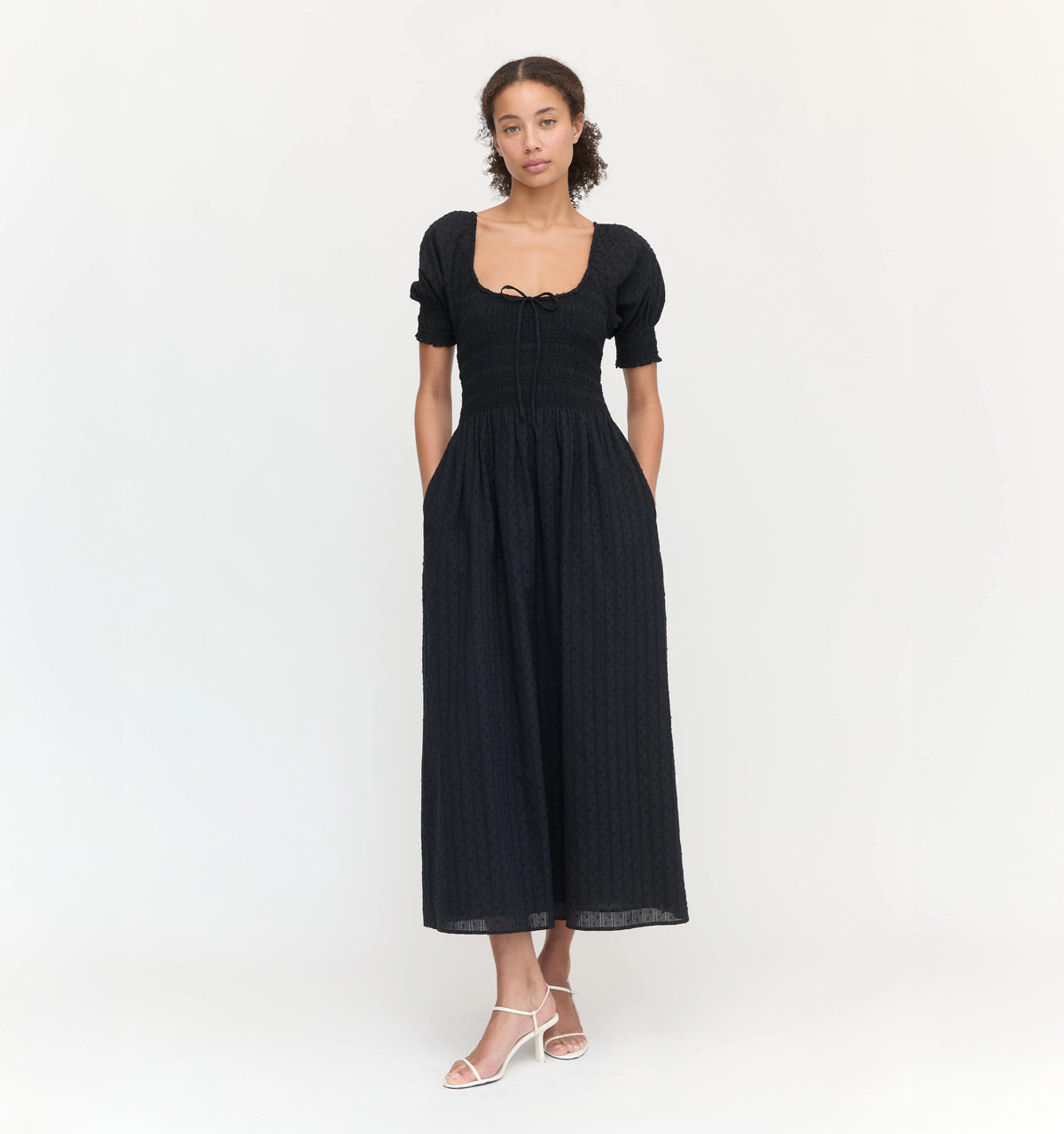 Couturebud The Madeline Nap Dress - Black Linear Swiss Dot
