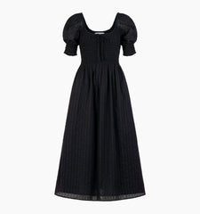 Couturebud The Madeline Nap Dress - Black Linear Swiss Dot