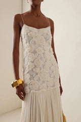 Andrea Floral Applique Pleated Maxi Dress