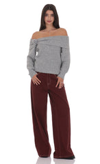 Rosette Off Shoulder Jumper in Grey