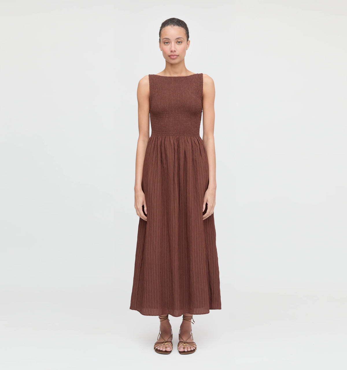 Couturebud The Cosima Nap Dress - Chocolate Tonal Seersucker