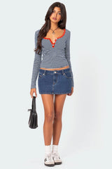 Buttoned Striped Long Sleeve T-Shirt