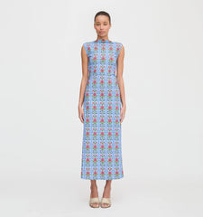 CouturebudThe Sloane Dress - Blue Floral Block Stripe Jersey