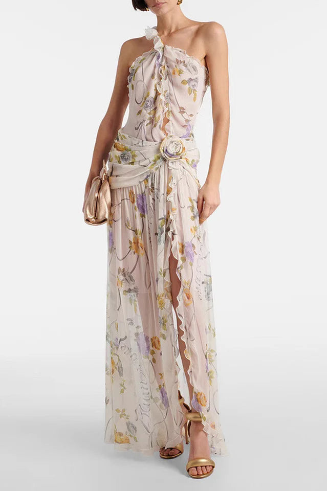 One Shoulder Silk Creponne Dress