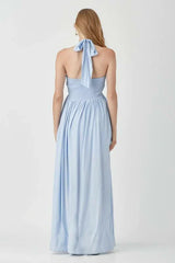 Olivia Misty Blue Halter Maxi Dress
