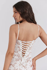 Pearl White Floral Embroidered Maxi Dress