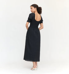 Couturebud The Madeline Nap Dress - Black Linear Swiss Dot