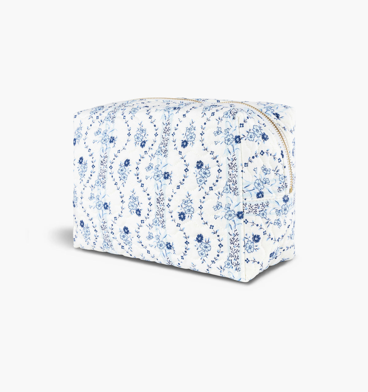 Couturebud The Quilted Cosmetic Bag - Blue Vine Stripe
