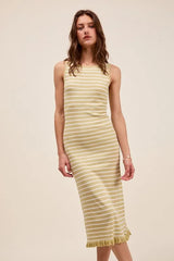 SO ME Stripe Sleeveless Sweater Knit Maxi Dress With Ruffled Hem