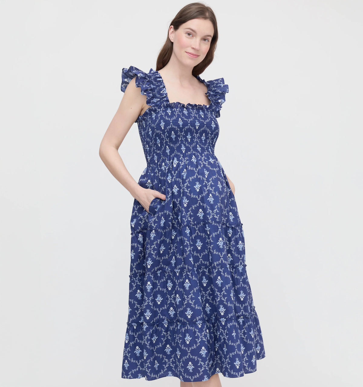 Couturebud The Maternity Ellie Nap Dress - Navy Trellis