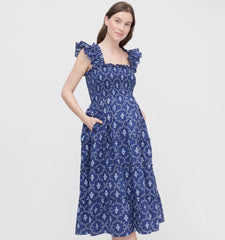 Couturebud The Maternity Ellie Nap Dress - Navy Trellis