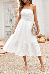 Solid Off Shoulder Elasit Waist Ruffle Dress