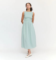 Couturebud The Cosima Nap Dress - Sage Green Tonal Seersucker