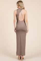 Back Cut Out Side Shirring Side Slit Maxi Dress