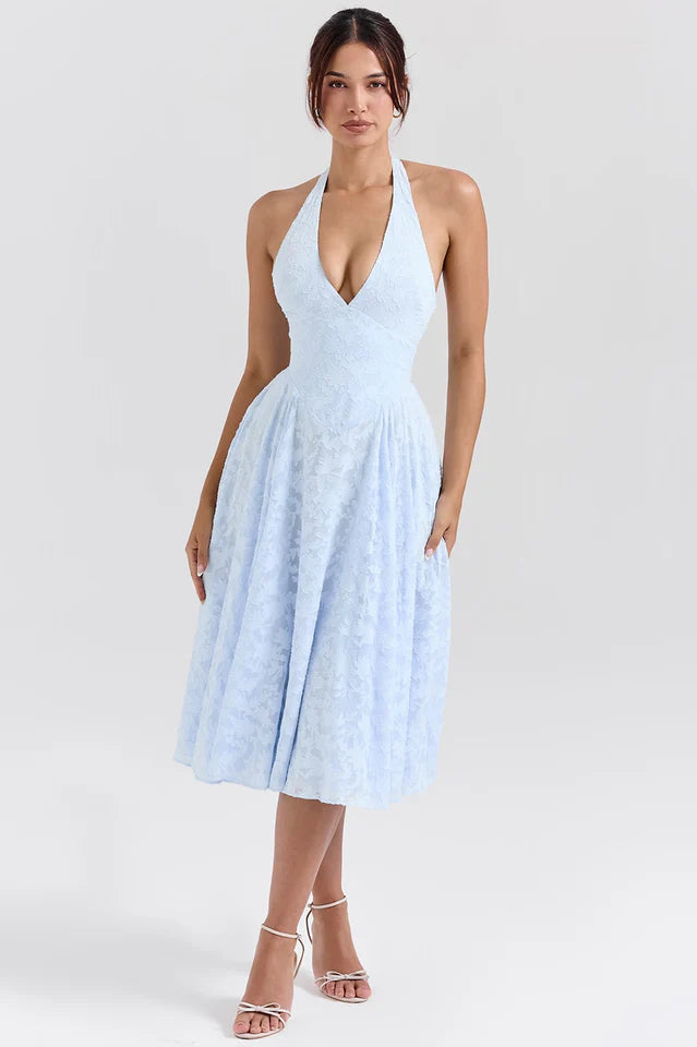 Bluebell Floral Jacquard Halter Midi Dress