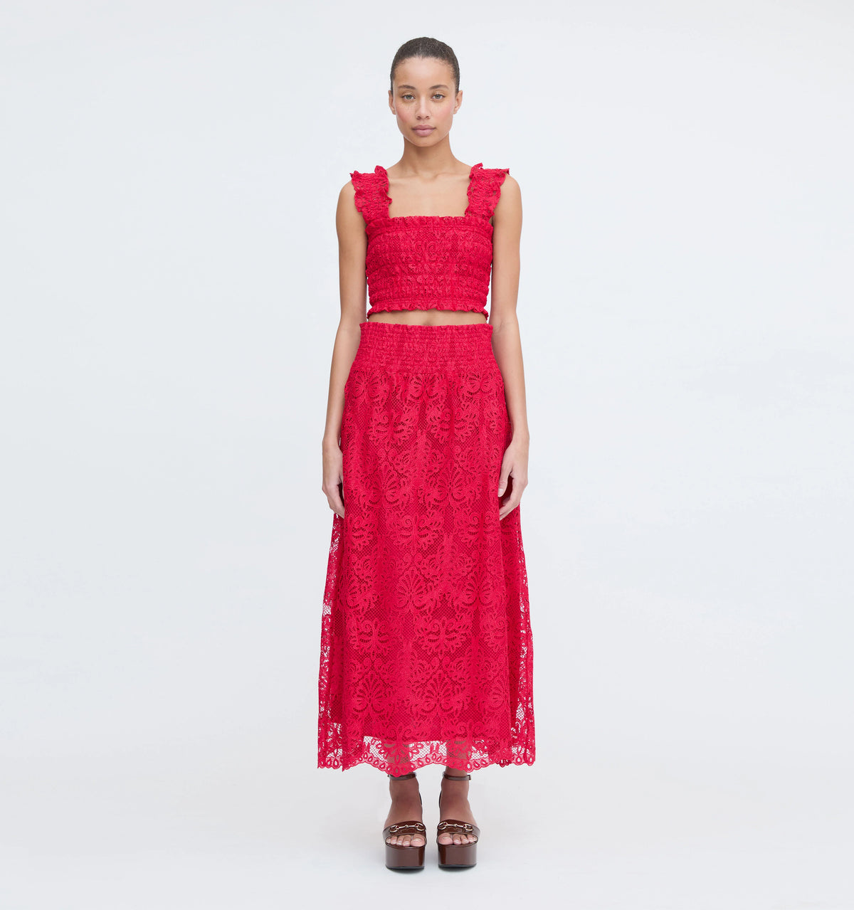 CouturebudThe Delphine Nap Skirt - Cerise Lace