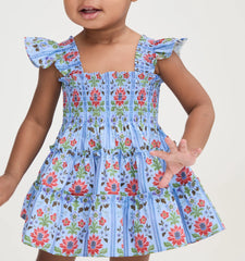 Couturebud The Baby Ellie Nap Dress - Blue Floral Block Stripe