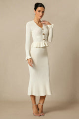 Alice Ruffle Ribbed Knit Midi Dress