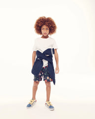 Couturebud The Tiny Leo Short - Navy Peony Bouquet Cotton Sateen