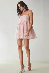 Floral Applique Decor Mesh Slip Dress