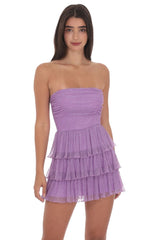Purple Shimmer Pleated Ruffle Dress
