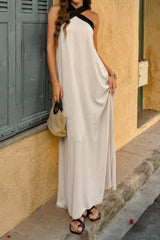 Solid Stitching Off Shoulder Long A Line Dress