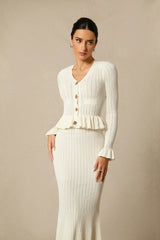 Alice Ruffle Ribbed Knit Midi Dress