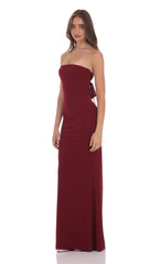Back Bow Strapless Maxi Dress in Burgundy
