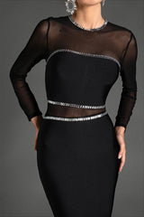 Boyle Black Mesh Bandage Dress