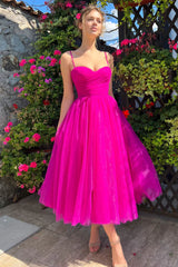 Pleats Spaghetti Straps Midi Dress